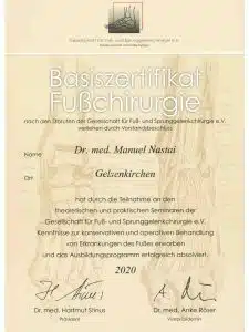 Zertifikat Fußchirurgie G.F.F.C.